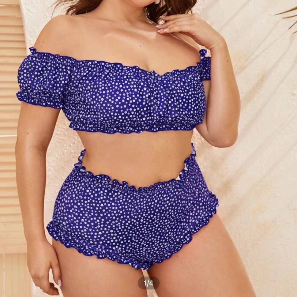 Ditsy Floral Frill Bardot Bikini (0xl)